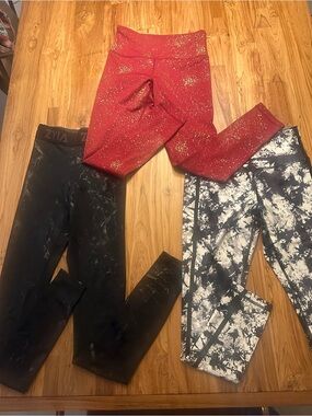 ZYIA Bundle Glitter Leggings Trio Featuring red Black and Black-White Tie Dye